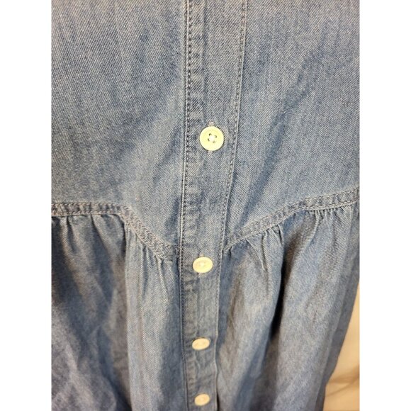 Pact Organic Cotton Babydoll Button Light Wash Denim Shirt Dress Sz S - Picture 2 of 5